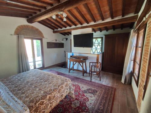 a bedroom with a bed and a desk and a television at Fattoria Antognoni in Reggello