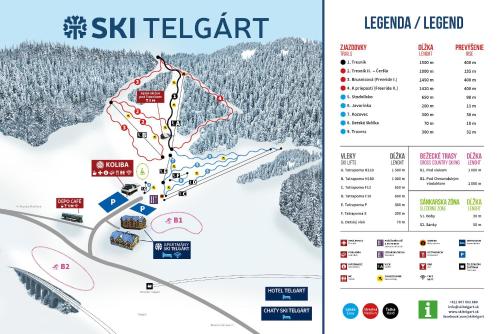 a map of a ski resort with a ski elevator at Wellness Chata Chmaroška - Telgárt Resort in Telgárt