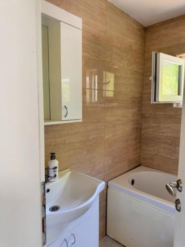 a bathroom with a tub and a sink and a bath tub at Villa Relax Zvornicko Jezero in Zvornik