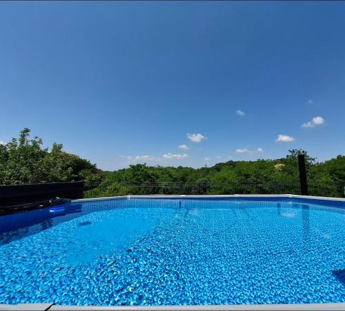 a large blue swimming pool with trees in the background at Kuća za odmor Vila Valentina in Škriljevec