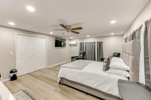 a bedroom with a bed and a ceiling fan at Private Yard: Pet-Friendly Studio in New Boston! in New Boston