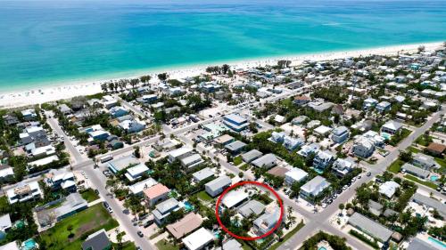 an aerial view of a city next to the beach at Coastal Cottage in Anna Maria