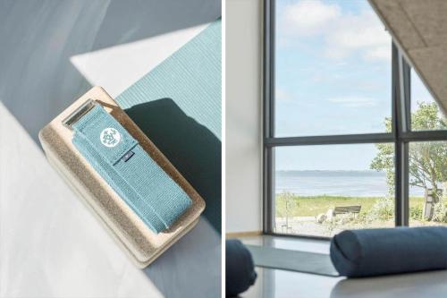 a blue wallet sitting on a wall next to a window at 1171-Ringkobing-Jagtvej-34-C-lejl-2 in Ringkøbing
