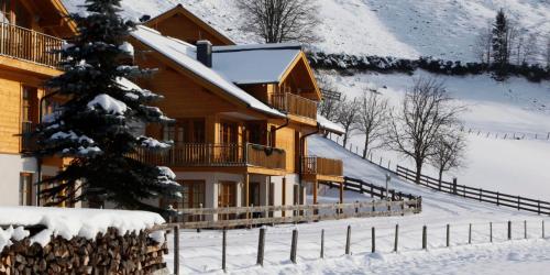 a lodge in the snow with a christmas tree at Johanna 3 by SMR Rauris Apartments - inc Spa and near Gondola in Rauris