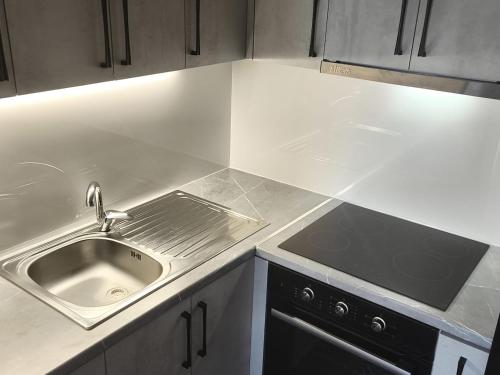 a kitchen with a sink and a counter top at Tůma Family Apartment in Golem