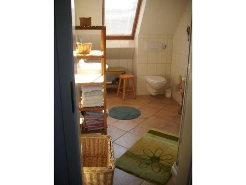 ein kleines Badezimmer mit Toilette und Waschbecken in der Unterkunft Apartment at the Knappensee in Groß Särchen in Neufriedersdorf