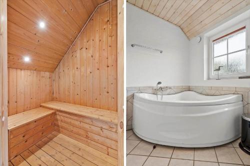 two pictures of a bathroom with a bath tub at 1126-Ringkobing-Frans-Julius-Vej-44 in Ringkøbing
