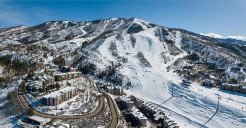 an aerial view of a ski resort in the snow at Ski In, Ski Out, Ski Slope Views, California King, Recently Renovated in Steamboat Springs