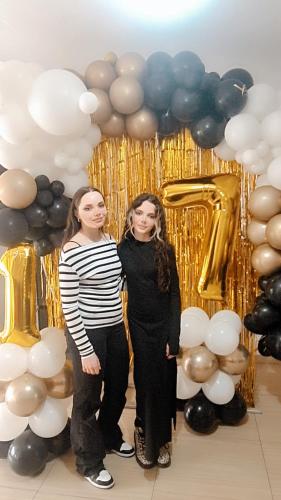 two girls standing in front of a balloon wall at ANK - HOME i PRESIDENT - NIK in Telcişor