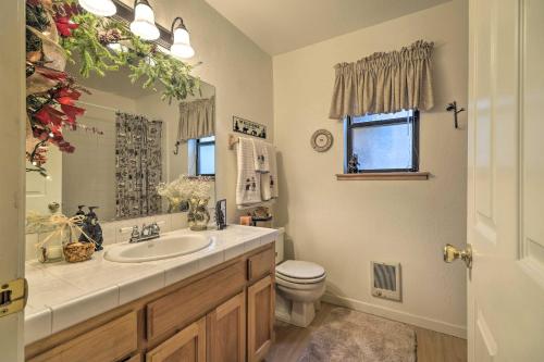 a bathroom with a sink and a toilet at Game Room and Deck Pet-Friendly Camp Connell Cabin in Camp Connell