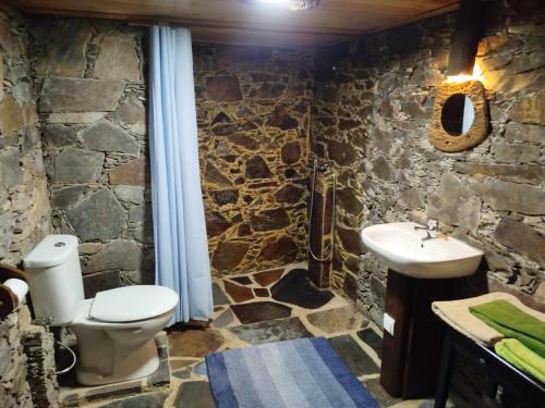 bagno in pietra con servizi igienici e lavandino di Casa da Avó Celta a Lousã