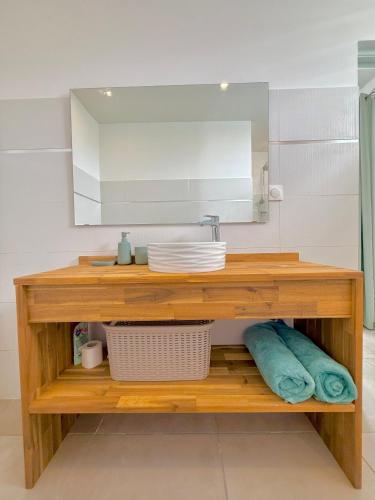 a bathroom with a sink and a mirror at Villa Tulia in Chambort
