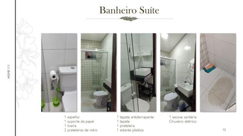 a collage of four pictures of a bathroom at HOME 111 - Casa completa em Petrolina in Petrolina
