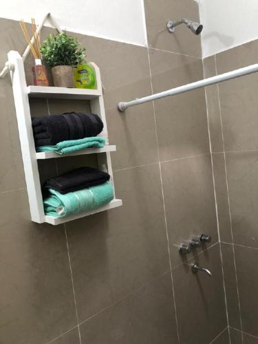 a towel rack in a bathroom with a shower at Departamentos Aimogasta Vientos in Arauco