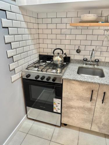 a kitchen with a stove and a sink at Blue Ocean in Mar del Plata