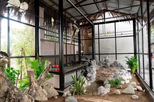 a large greenhouse with a waterfall and rocks in it at Le Palmier Long An Boutique Resort - Free Outdoor Cinema in Ấp Kế Mỹ
