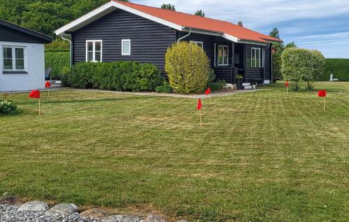 a house with red flags in front of a yard at Amazing Home In Augustenborg With Wifi in Augustenborg