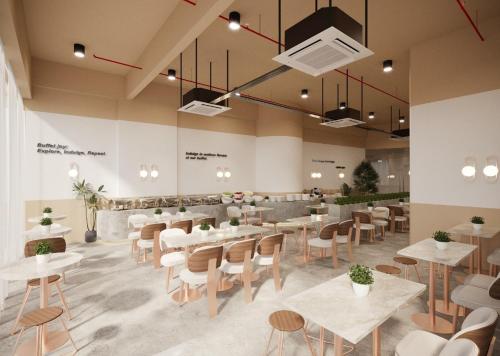 Restaurace v ubytování Deluxe Seaview Suite Twin Bed by The Only Bnb