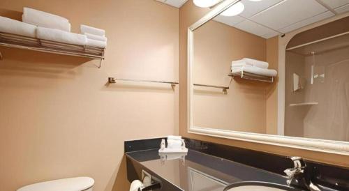 a bathroom with a sink and a mirror and a toilet at Best Western Plus Orillia Hotel in Orillia