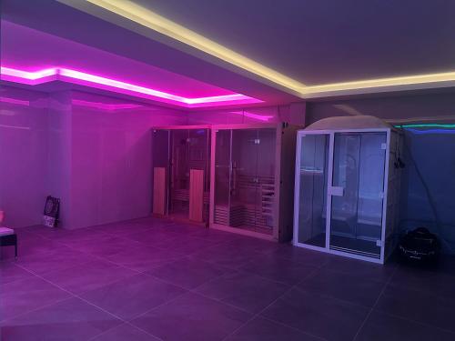 a room with purple lights in a room at Vila Ivana in Dobroselica