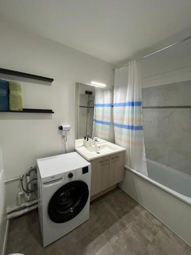 a bathroom with a washing machine and a sink at PERLE HDG Tout Confort in La Courneuve