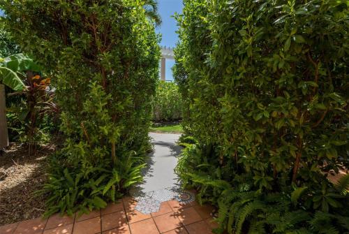 a walkway through a hedge in a garden at Wyndham Palmas Beach and Golf Boutique Resort in Humacao