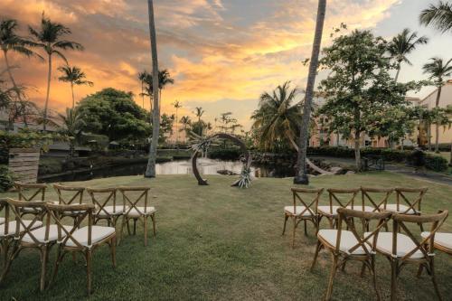 a group of chairs in a field with palm trees at Wyndham Palmas Beach and Golf Boutique Resort in Humacao