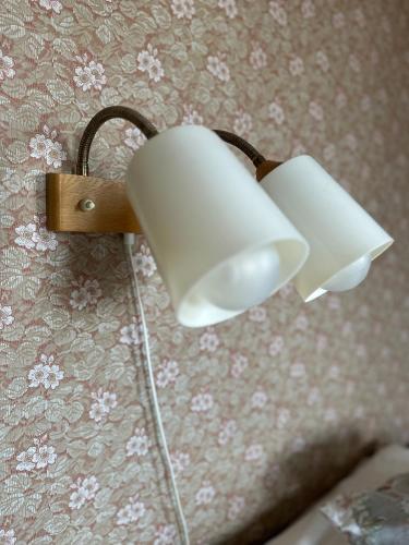 a bathroom light with two white lights on a wall at Solberg Inn 