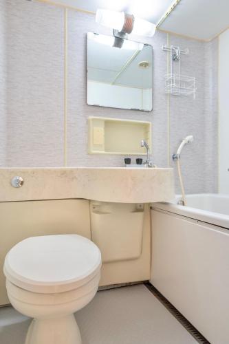 a bathroom with a toilet and a sink and a mirror at Feel Stay NAGOYA in Nagoya