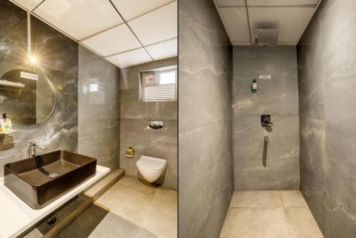 a bathroom with a sink and a toilet at Treebo Golden Leaf in Rānchī