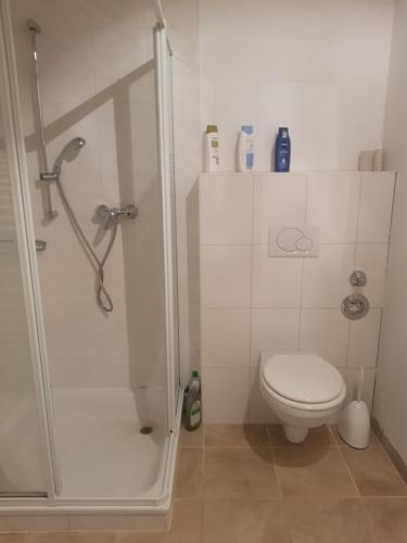 Koupelna v ubytování Zweibettzimmer mit Bad auf Pferdehof in Much