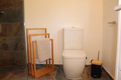 a bathroom with a toilet and a shower at Casa Pia in Turre