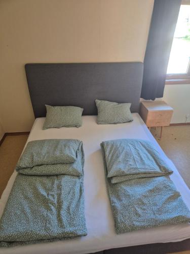 a bed in a room with two pillows on it at Leilighet Åmdals Verk, Tokke in Åmdals Verk