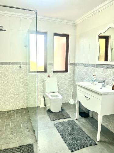a bathroom with a white toilet and a sink at Big 5 Cottage in Pretoria