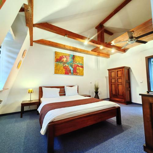 a bedroom with a large bed in a room at Villa Santa Maria in Sibiu