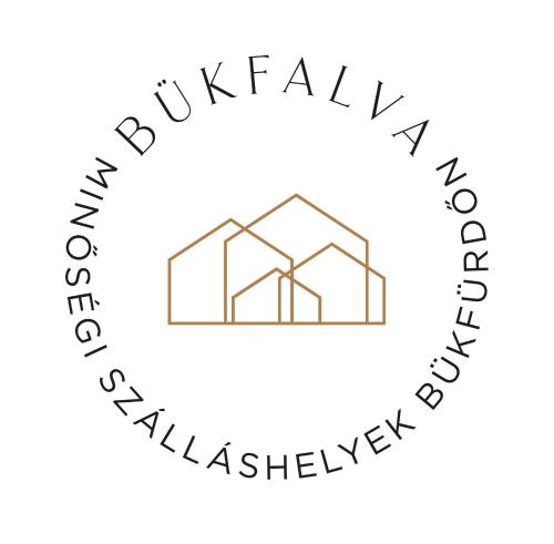 a circle of words with a house in the center at Bükfalva NP2 Apartman in Bük