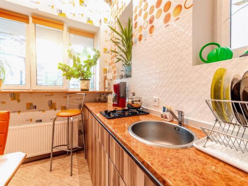 Odessa的住宿－Luxury apartments in the heart，厨房配有水槽和台面