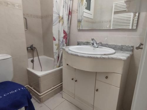 普拉加德阿罗Apartamento con terraza a metros de la playa y zona comercial, ideal familiar - Costa Brava - ES-209-68的带水槽、马桶和浴缸的浴室