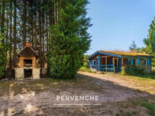a house in the woods with a small cabin at Gîte des fleurs - 5 Chalets in Saint-Prix