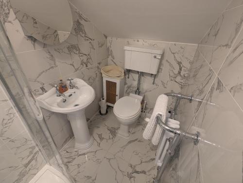 a bathroom with a toilet and a sink at Luxury Penthouse Apartment in Lowestoft