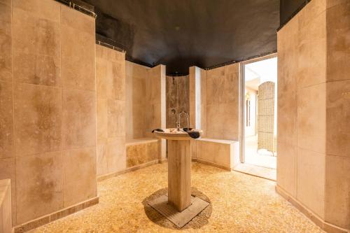 a bathroom with a sink and a bath tub at Hôtel Le Roi Théodore & Spa in Porto-Vecchio