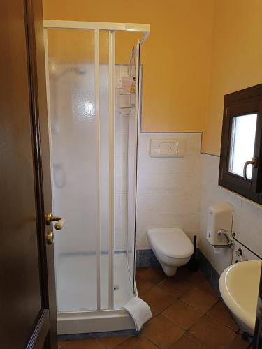 a bathroom with a shower and a toilet at B&B Abies in Polizzi Generosa