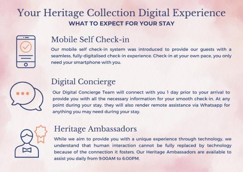 a page of a webpage with a screenshot of a phone and a text box at Heritage Collection on Victoria - Mobile App Check-In in Singapore