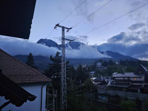 Blick auf eine Bergkette mit einem Telefonmast in der Unterkunft Casa Yna in Buşteni