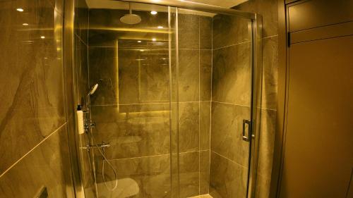 a shower with a glass door in a bathroom at THE NEST HOTEL in Istanbul