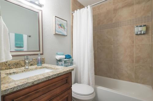 une salle de bain avec un lavabo, des toilettes et une douche dans l'établissement Cozy 2 Bed Room Apartment By Armature Works River Walk, à Tampa