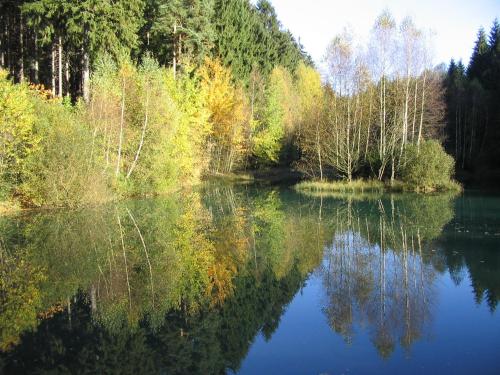 a view of a lake with trees in the background at Stollenklause in Hormersdorf