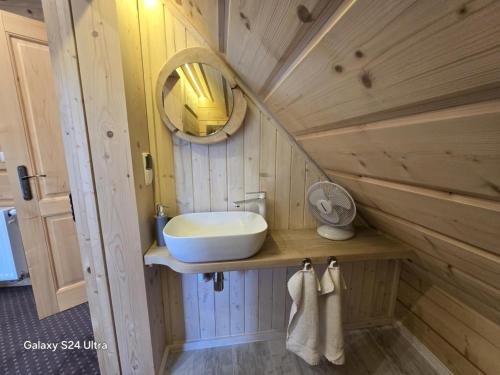 a bathroom with a sink and a mirror at Chocholowska Zohylina pokoje in Chochołów