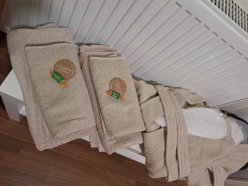a pair of towels sitting on top of a shelf at Haus Hoogendam in Leoben
