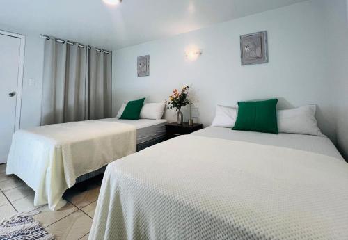 two beds sitting next to each other in a room at Trendy apartment 2 bedroom 1 bath in Baños